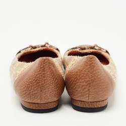 مملوكة مسبقًا Gucci Multicolor GG Raffia and Leather Cap Toe Horsebit Ballet Flats Size 39