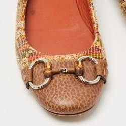 مملوكة مسبقًا Gucci Multicolor GG Raffia and Leather Cap Toe Horsebit Ballet Flats Size 39