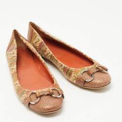 مملوكة مسبقًا Gucci Multicolor GG Raffia and Leather Cap Toe Horsebit Ballet Flats Size 39