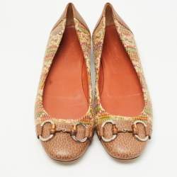 مملوكة مسبقًا Gucci Multicolor GG Raffia and Leather Cap Toe Horsebit Ballet Flats Size 39
