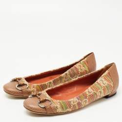 مملوكة مسبقًا Gucci Multicolor GG Raffia and Leather Cap Toe Horsebit Ballet Flats Size 39