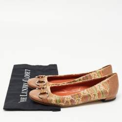 مملوكة مسبقًا Gucci Multicolor GG Raffia and Leather Cap Toe Horsebit Ballet Flats Size 39