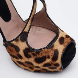 Pre Owned صندل غوتشي شعر حصان مطبوع نقشة الفهد بني/أسود مقدمة مفتوحة نعل سميك مقاس 39