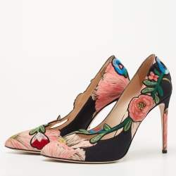 مملوكة مسبقًا Gucci Black/Pink Floral Satin Ophelia Pumps Size 40.5