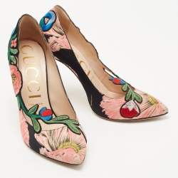 مملوكة مسبقًا Gucci Black/Pink Floral Satin Ophelia Pumps Size 40.5