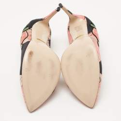 مملوكة مسبقًا Gucci Black/Pink Floral Satin Ophelia Pumps Size 40.5