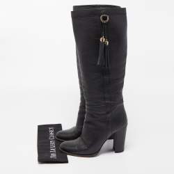 Gucci Black Leather Bamboo Tassel Knee Length Boots Size 39