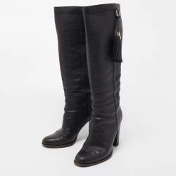 Gucci Black Leather Bamboo Tassel Knee Length Boots Size 39