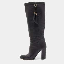 Gucci Black Leather Bamboo Tassel Knee Length Boots Size 39