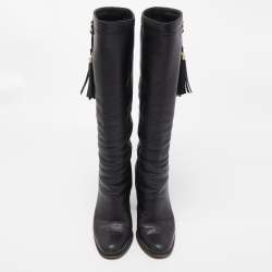 Gucci Black Leather Bamboo Tassel Knee Length Boots Size 39