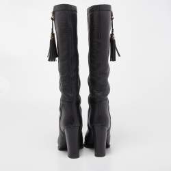Gucci Black Leather Bamboo Tassel Knee Length Boots Size 39
