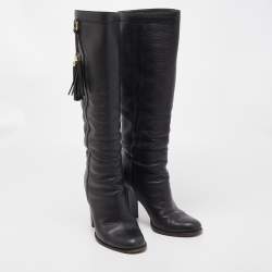 Gucci Black Leather Bamboo Tassel Knee Length Boots Size 39