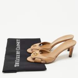 Gucci Brown Leather Interlocking G Buckle Slide Sandals Size 35.5