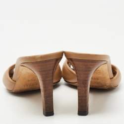 Gucci Brown Leather Interlocking G Buckle Slide Sandals Size 35.5