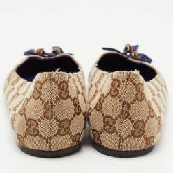 Pre Owned Gucci Brown GG Canvas Bamboo Bow Tassel Ballet Flats Size 38.5
