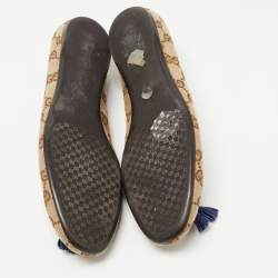 Pre Owned Gucci Brown GG Canvas Bamboo Bow Tassel Ballet Flats Size 38.5