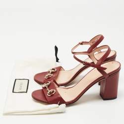 Gucci Burgundy Leather Horsebit Ankle Strap Sandals Size 38