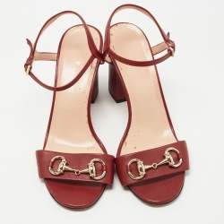 Gucci Burgundy Leather Horsebit Ankle Strap Sandals Size 38