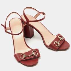 Gucci Burgundy Leather Horsebit Ankle Strap Sandals Size 38