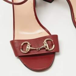 Gucci Burgundy Leather Horsebit Ankle Strap Sandals Size 38
