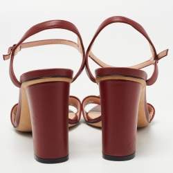 Gucci Burgundy Leather Horsebit Ankle Strap Sandals Size 38