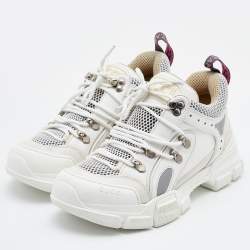  Gucci White/Cream Mesh and Leather Flashtrek Sneakers Size 37