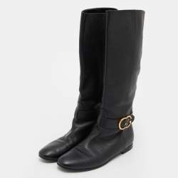 Pre Owned Gucci Black Leather Knee Length Boots Size 38.5
