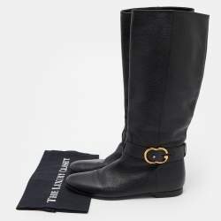 Pre Owned Gucci Black Leather Knee Length Boots Size 38.5