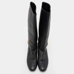 Pre Owned Gucci Black Leather Knee Length Boots Size 38.5