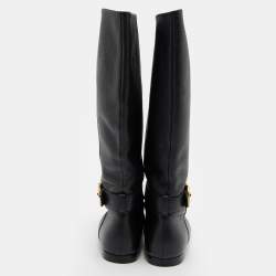 Pre Owned Gucci Black Leather Knee Length Boots Size 38.5
