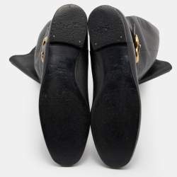 Pre Owned Gucci Black Leather Knee Length Boots Size 38.5