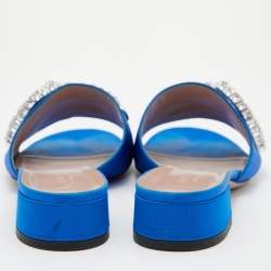 Gucci Blue Satin Crystal Horsebit Maxime Slide Sandals Size 38