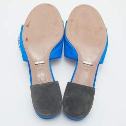 Gucci Blue Satin Crystal Horsebit Maxime Slide Sandals Size 38
