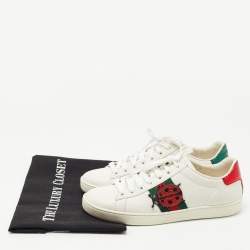 Pre Owned Gucci White/Red Leather and Snake Embossed Leather Ace Pineapple Sneakers Size 37