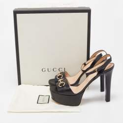 Gucci Black Leather Claudie Ankle Strap Sandals Size 38.5