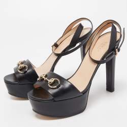Gucci Black Leather Claudie Ankle Strap Sandals Size 38.5