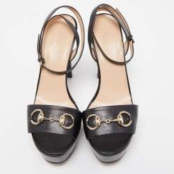 Gucci Black Leather Claudie Ankle Strap Sandals Size 38.5