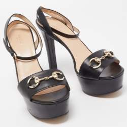 Gucci Black Leather Claudie Ankle Strap Sandals Size 38.5