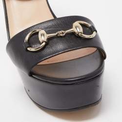 Gucci Black Leather Claudie Ankle Strap Sandals Size 38.5