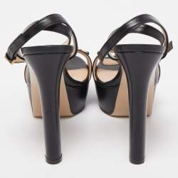 Gucci Black Leather Claudie Ankle Strap Sandals Size 38.5
