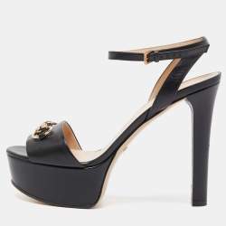 Gucci Black Leather Claudie Ankle Strap Sandals Size 38.5