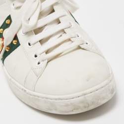 مملوكة مسبقًا Gucci White Leather Faux Pearl Embellished Ace Sneakers Size 37.5