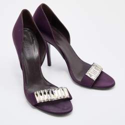 Gucci Purple Satin Crystal Embellished D'orsay Sandals Size 39