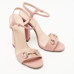 Gucci Pink Leather Horsebit Block Heel  Sandals Size 37.5