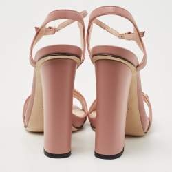 Gucci Pink Leather Horsebit Block Heel  Sandals Size 37.5