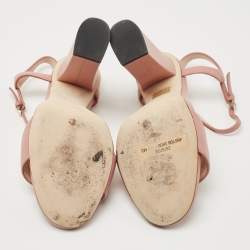 Gucci Pink Leather Horsebit Block Heel  Sandals Size 37.5