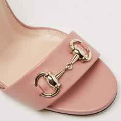 Gucci Pink Leather Horsebit Block Heel  Sandals Size 37.5