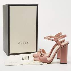Gucci Pink Leather Horsebit Block Heel  Sandals Size 37.5