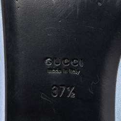 Gucci Metallic Blue Leather Horsebit Crystal Embellished Flat Slides Size 37.5