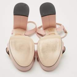 Gucci Pink Leather GG Marmont Block Heel Ankle Strap Platform Sandals Size 37
